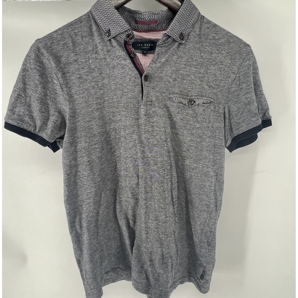 Ted Baker Other - Ted Baker London Mens Grey Textured Knit Polo Shirt Button Down Collar Size 2 M